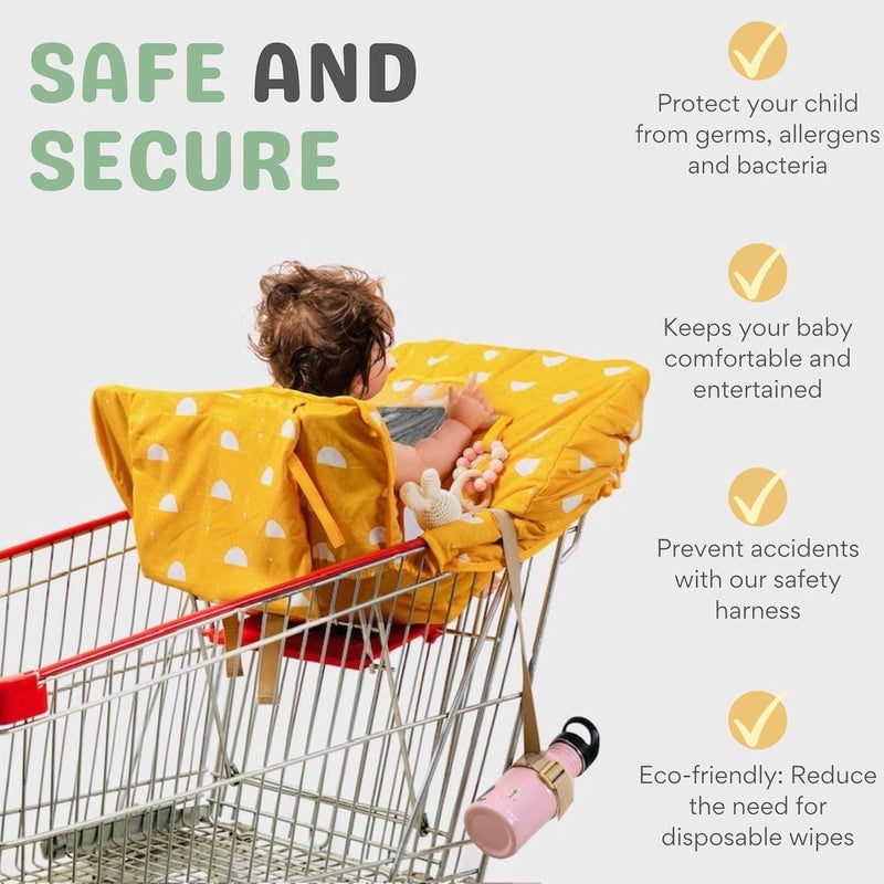 Delfin 2-in-1 Baby Shopping Cart & High Chair Cover – Water-Resistant Padded Grocery Cart Seat Liner with Phone Pouch, Toy Loops & 360° Protection – Anti-Slip, Foldable, Travel Friendly Gender-Neutral Yellow - Image 5